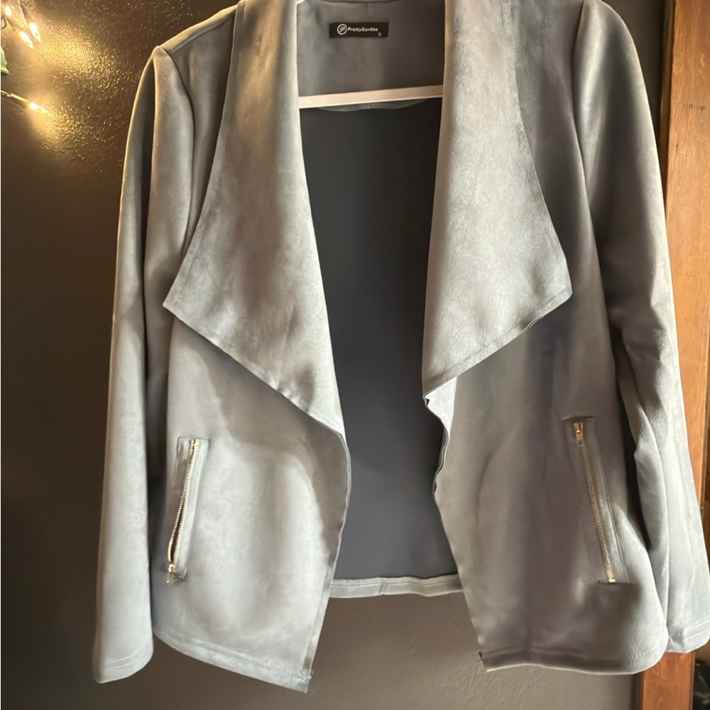 Gray/ blue Draped Open-Front Jacket - Blazer
